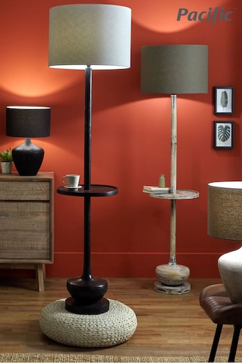 Pacific Black Hemi Wood Floor Lamp With Table (926501) | £430