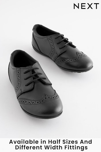 Black Standard Fit (F) School Leather Lace-Up Brogues (926628) | £26 - £33
