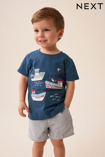 Navy Blue Appliqué Transport Short Sleeve T-Shirt (3mths-7yrs) (926683) | £6 - £8