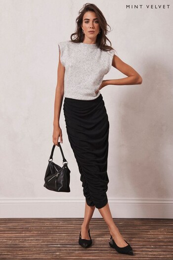 Mint Velvet Black Asymmetric Ruched Skirt (926784) | £89