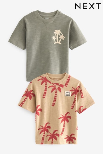 Khaki/Stone Palm Graphic Short Sleeve T-Shirts 2 Pack (3-16yrs) (926794) | £16 - £22