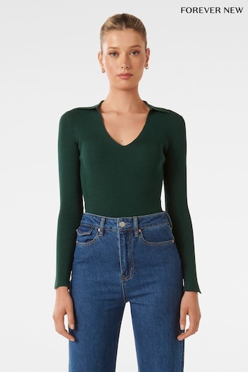 Forever New Green Selena Collar Knit Top (926921) | £50