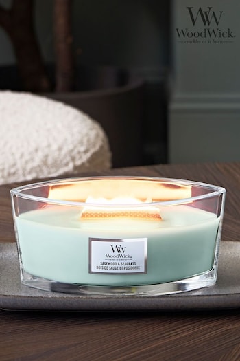 Woodwick Green Ellipse Scented Candle with Crackle Wick Sagewood Seagrass (927131) | £35