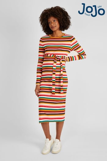 JoJo Maman Bébé Multi Stripe Ribbed Dress (927747) | £36