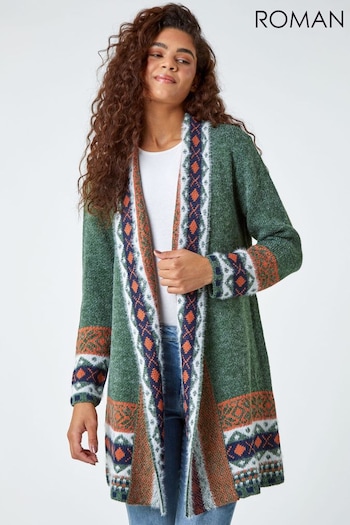 Roman Green Aztec Border Longline Stretch Cardigan (927806) | £40