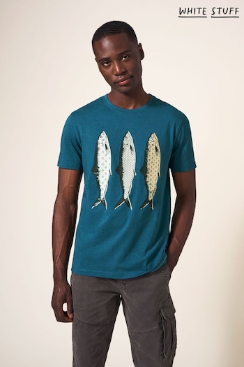 White Stuff Blue Pattern Fish Graphic T-Shirt (928455) | £28