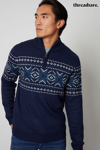 Threadbare Blue 1/4 Zip Christmas Knitted Jumper (928463) | £26