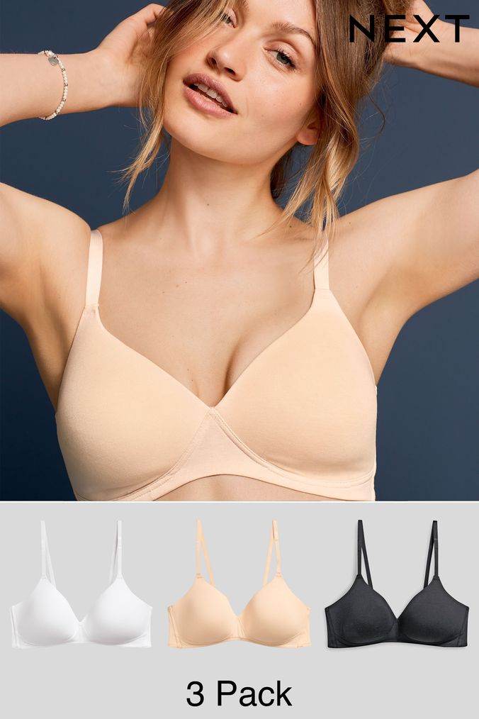 Black/White/Nude Pad Non Wire Cotton Blend Bras 3 Pack (928550) | £30