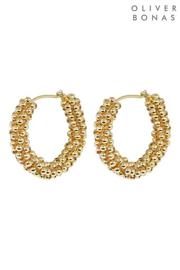 Oliver Bonas Gold Plated Dapple Twisted Bead Hoops Earrings (928579) | £55