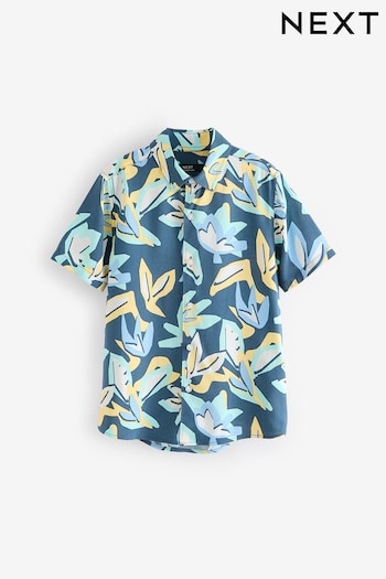 Blue Abstract Palm Short Sleeve Printed Shirt (3-16yrs) (928696) | £12 - £15