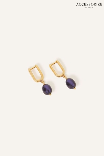 Accessorize Grey Pearl 14ct Gold Plated Huggie Hoops (928780) | £18
