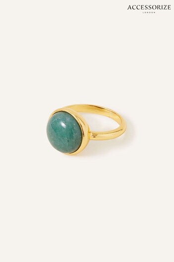 Accessorize Green Aventurine Cabochon 14ct Gold Plated Ring (928855) | £20