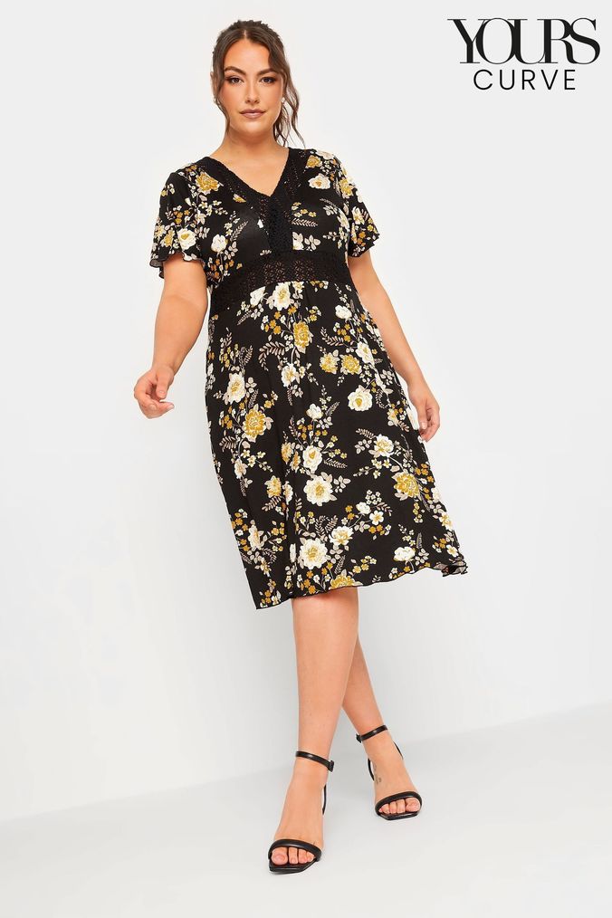 Black floral discount knee length dress