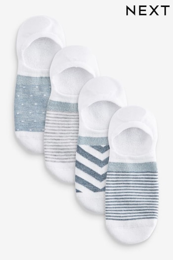 White/Blue Sparkle Stripe Invisible Socks 4 Pack (929378) | £10
