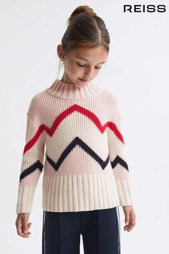 Reiss Pink Riley Knitted Zig-Zag Jumper (929547) | £45