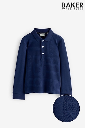 Baker by Ted Baker Navy Long Sleeve Textured Polo box Shirt (929876) | £22 - £28