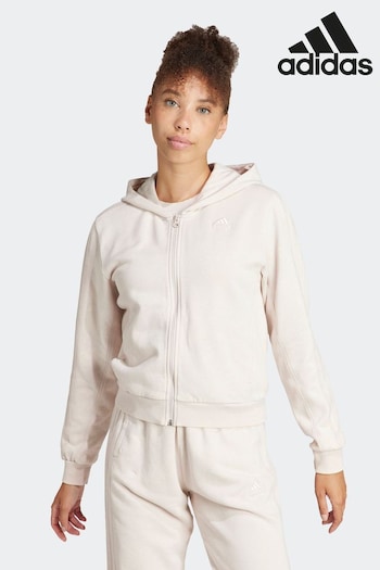 adidas Cream Bear Sportswear All Szn French Terry 3-Stripes Garment Wash Full-Zip Hoodie (930067) | £50