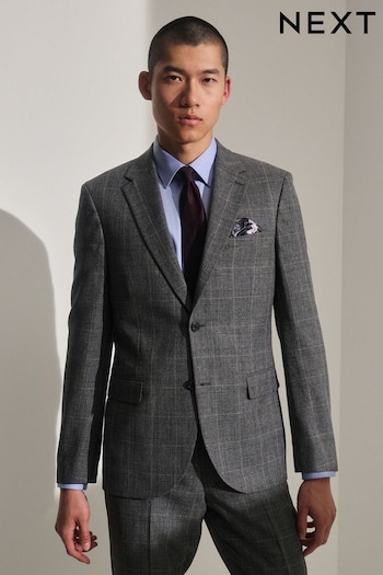 Grey Tailored Fit Prince of Wales Check Suit Jacket (930129) | £84