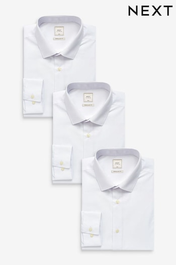 White Regular Fit Crease Resistant Single Cuff Shirts 3 Pack (930185) | £54