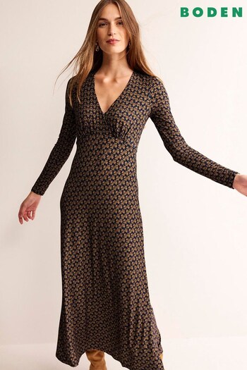Boden Brown Petite Long Sleeve Jersey Tea Dress (930261) | £85