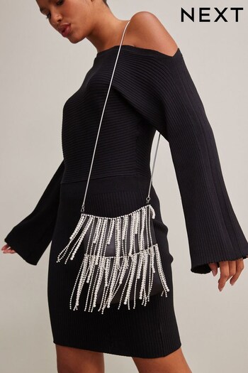 Black Sparkle Pearl Satin Cross-Body Bag (930347) | £38
