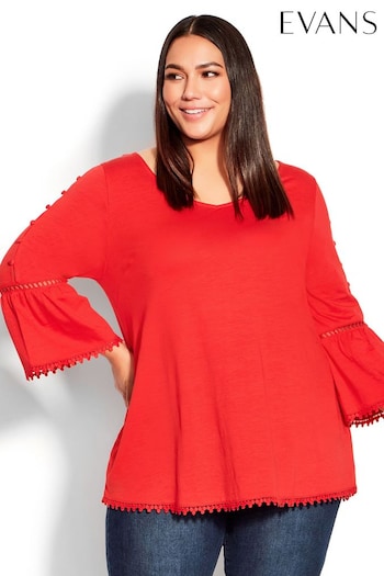 Evans Red Crochet Split Sleeve Top (930375) | £28