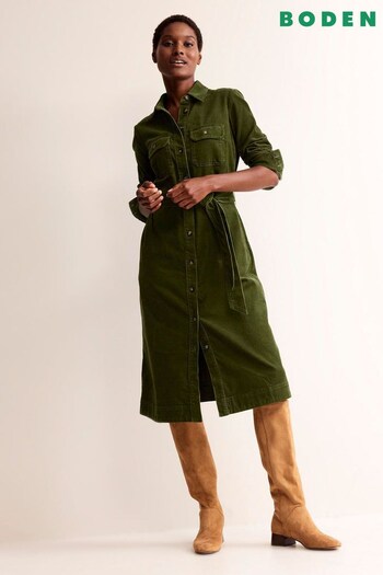 Boden Green Petite Eloise Cord Midi Shirt Dress (930460) | £130