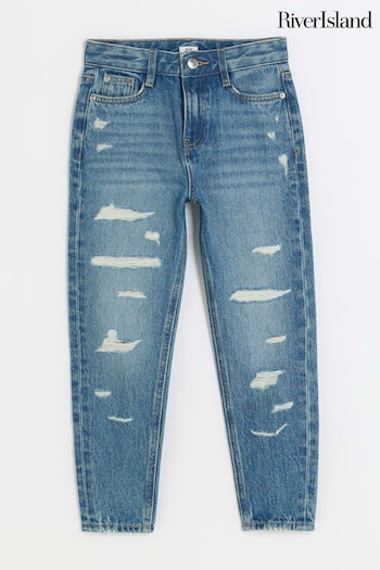 River Island Blue Girls Denim Ripped Mom Scuba Jeans (930661) | £23 - £31