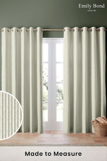 Emily Bond Sage Green Oscar Stripe Made to Measure Curtains (930703) | £100