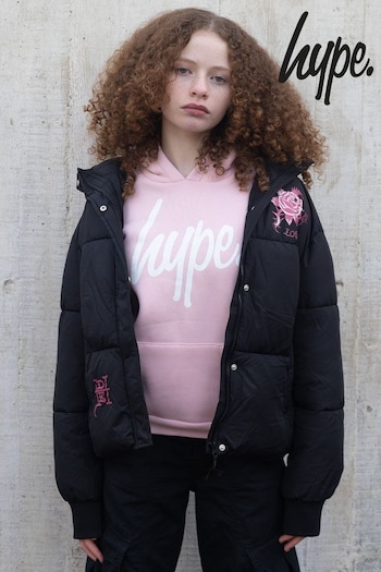 Hype X Ed Hardy Kids Cropped Black Puffer Jacket (930784) | £70