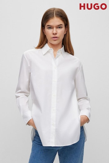 HUGO White Relaxed Fit Stretch Cotton Blouse (930808) | £129