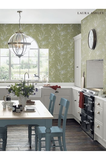Laura Ashley Moss Green Pussy Willow Wallpaper (930814) | £48