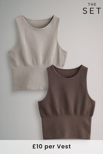 The Set Brown/Nude 2 Pack Seamless Ribbed Vest Tops (930864) | £20
