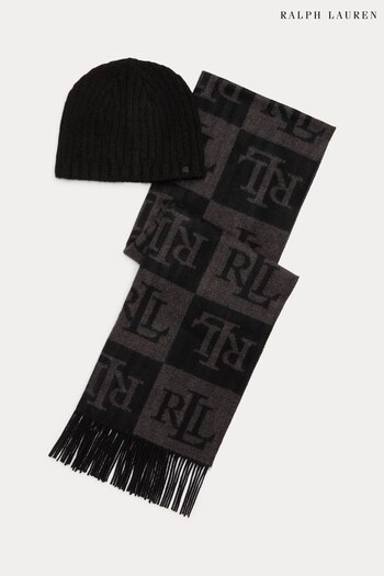 Lauren Ralph Lauren Logo Wrap Scarf And Rib Knit Beanie Set (931120) | £119