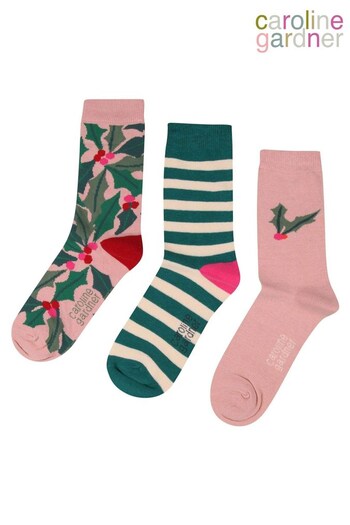 Caroline Gardner Pink Festive Patterned Holly Socks (931155) | £14