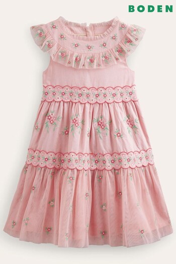 Boden Pink Embroidered Ditsy Tulle Dress (931166) | £72 - £78