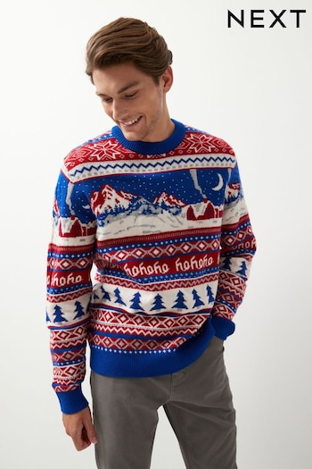 Red/Blue Crew Neck Regular Knitted Christmas Jumper (931446) | £38