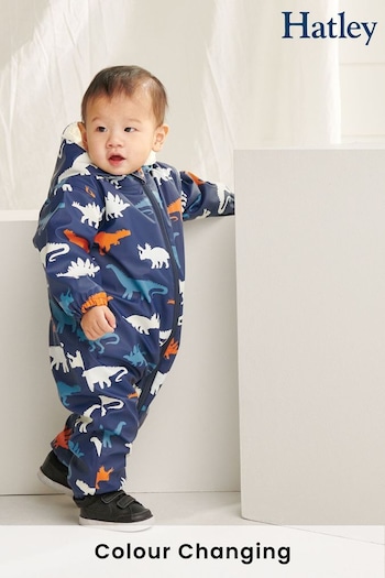 Hatley Baby Blue Dinosaur Colour Changing Sherpa Lined Puddlesuit (931469) | £55