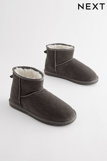 Grey Luxury Faux Fur Lined Suede Slipper Boots (931484) | £35