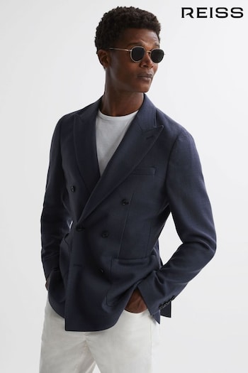 Reiss Airforce Blue Admire Double Breasted Weave Blazer (931575) | £328