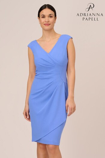 Adrianna Papell Blue Crepe Draped Overlay Dress (931663) | £129