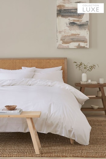 White Collection Luxe 200 Thread Count 100% Egyptian Cotton Percale Duvet Cover And Pillowcase Set (931759) | £30 - £65