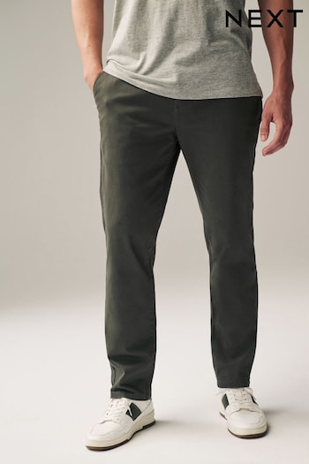 Khaki Green Straight Stretch Chino Trousers BCI (931778) | £22