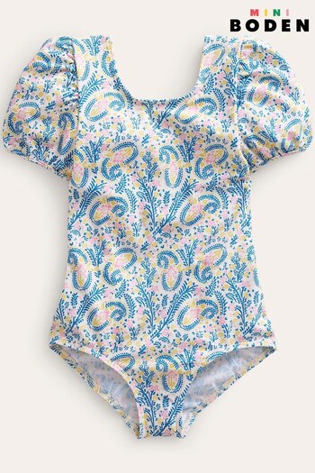 Boden Cream Printed Puff-Sleeved Swimsuit (931787) | £23 - £27