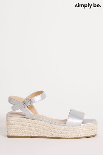 Simply Be Silver Espadrille Flatform Wide Fit Square Toe And Back Sandals (931829) | £30