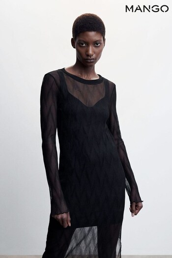 Mango Sheer Fabric Black Dress (931891) | £46