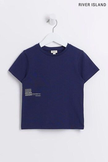 River Island Navy Blue Boys Print T-Shirt (931926) | £7