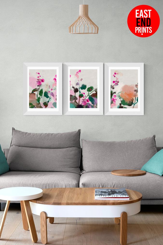 East End Prints Set of 3 Brown Summerly Hollyhocks Wall Prints Set by Ana Rut Bre (931943) | £119.95 - £319.95