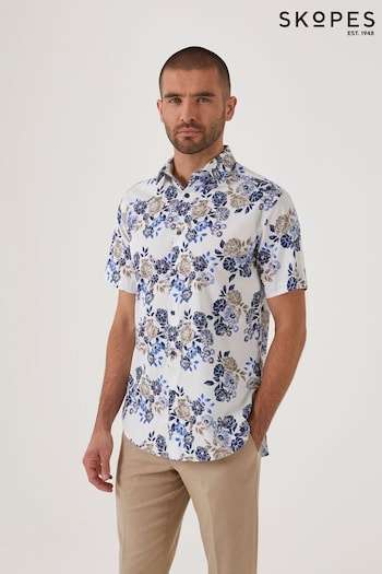Skopes Tailored Fit White Floral Cotton Casual Shirt (931974) | £39