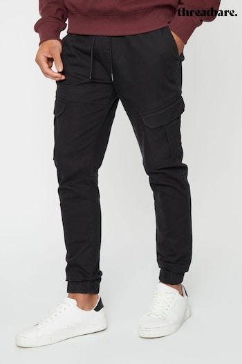 Threadbare Black Cotton Blend Cuffed Cargo Pocket Trousers (932249) | £35